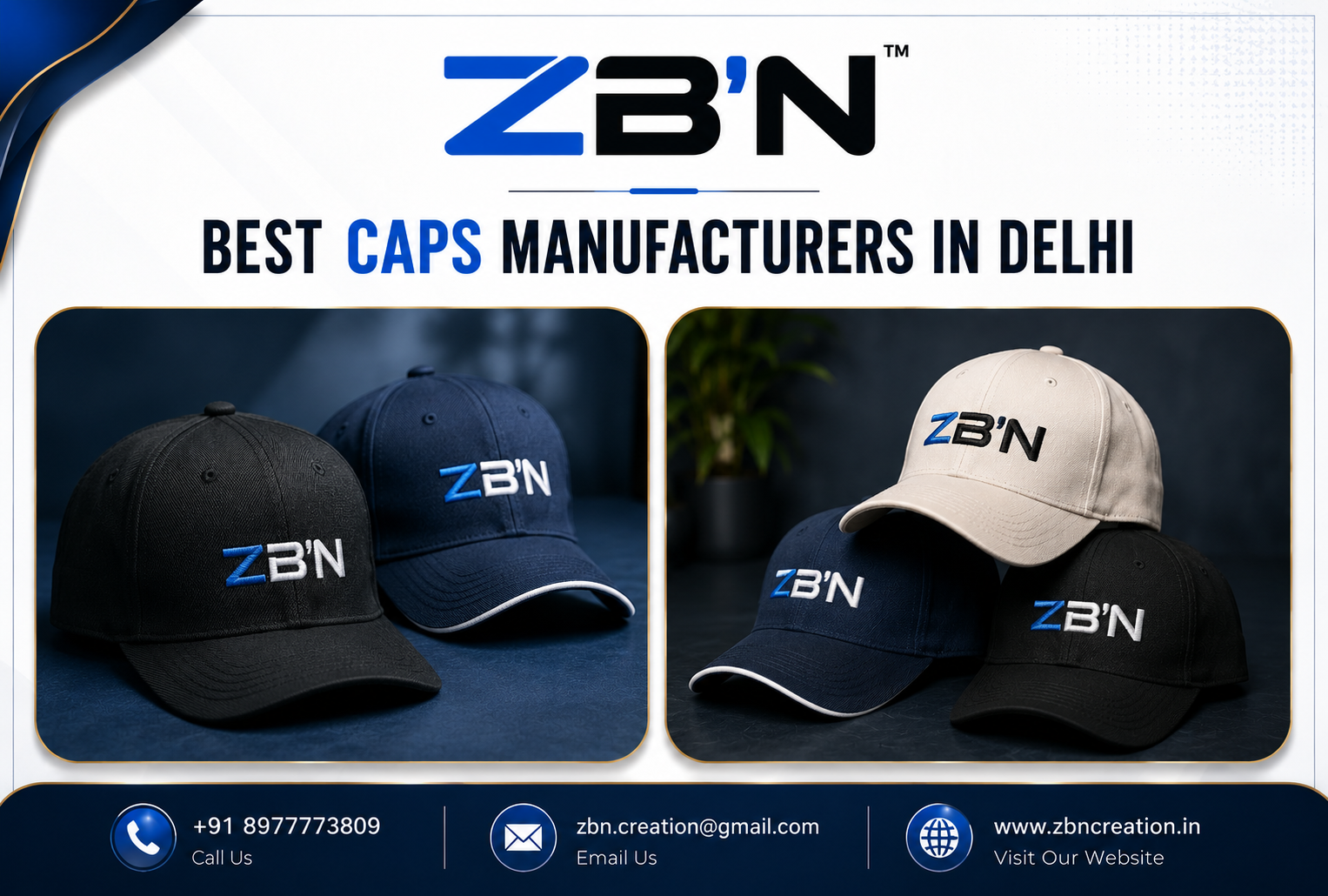 Best caps manufacturers in Delhi providing custom promotional caps, embroidered caps and corporate branding caps