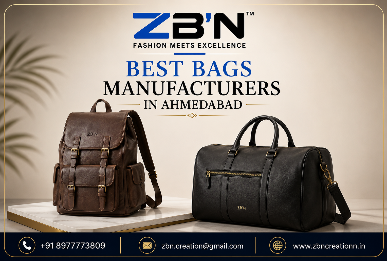 Best bags manufacturers in Ahmedabad offering custom corporate bags, laptop bags, backpacks, promotional bags, and bulk bag manufacturing by ZBN Creation.