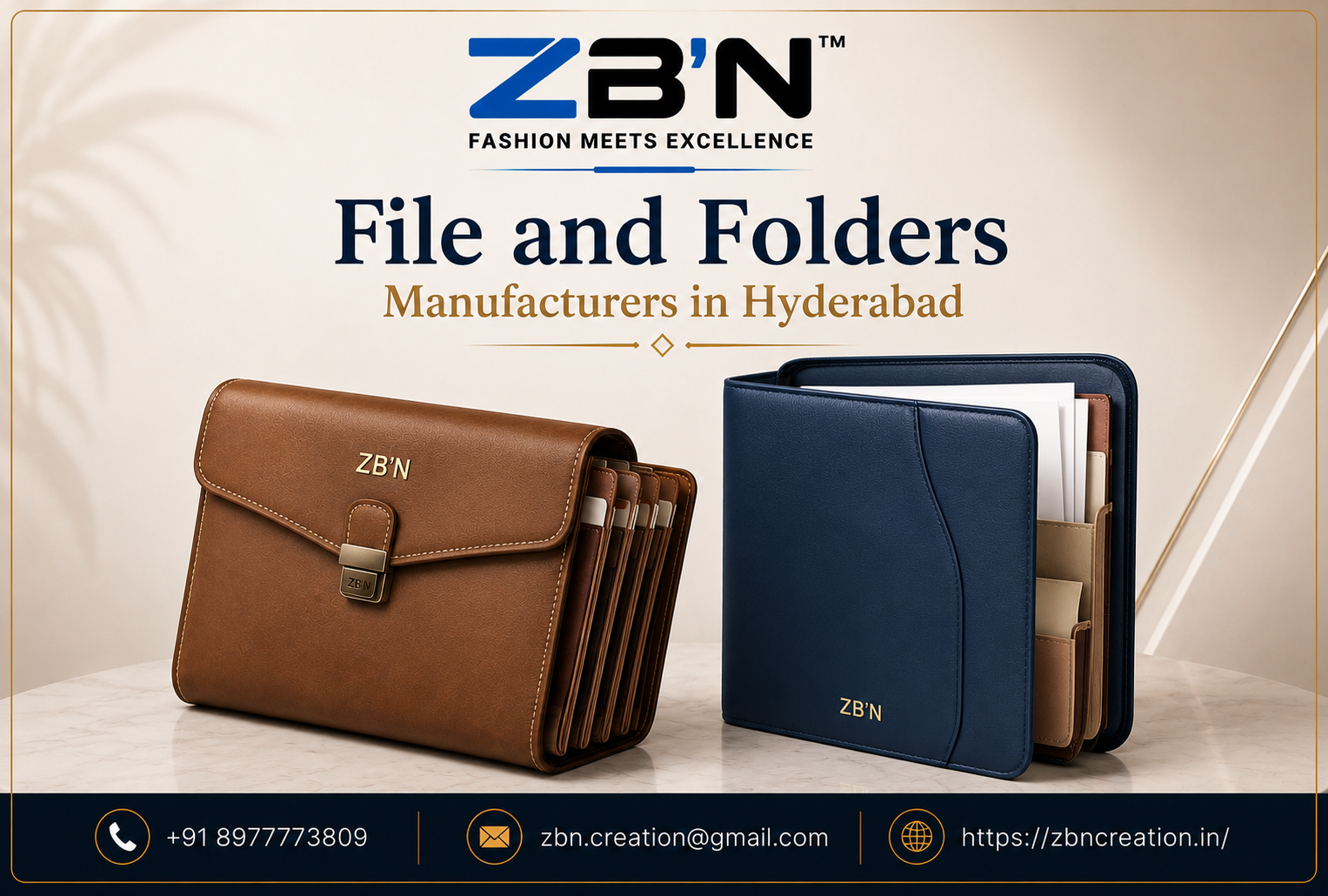 File and Folders Manufacturers in Hyderabad providing premium custom office files, conference folders, executive folders, document folders, and branded corporate folders by ZB'N Creation