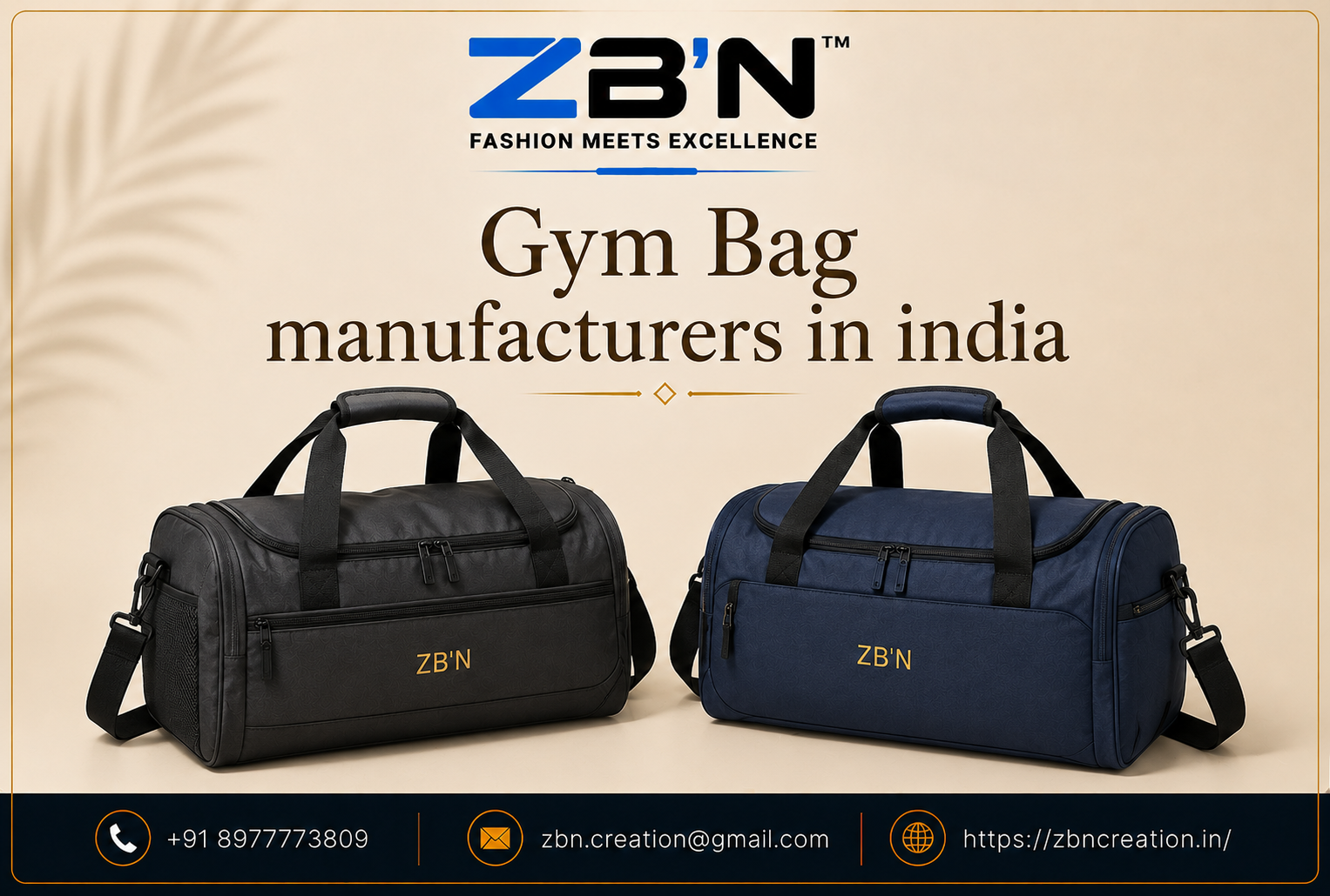 Premium Gym Bag manufacturers in india offering customized sports bags, fitness bags, and corporate gym bags by ZB'N Creation