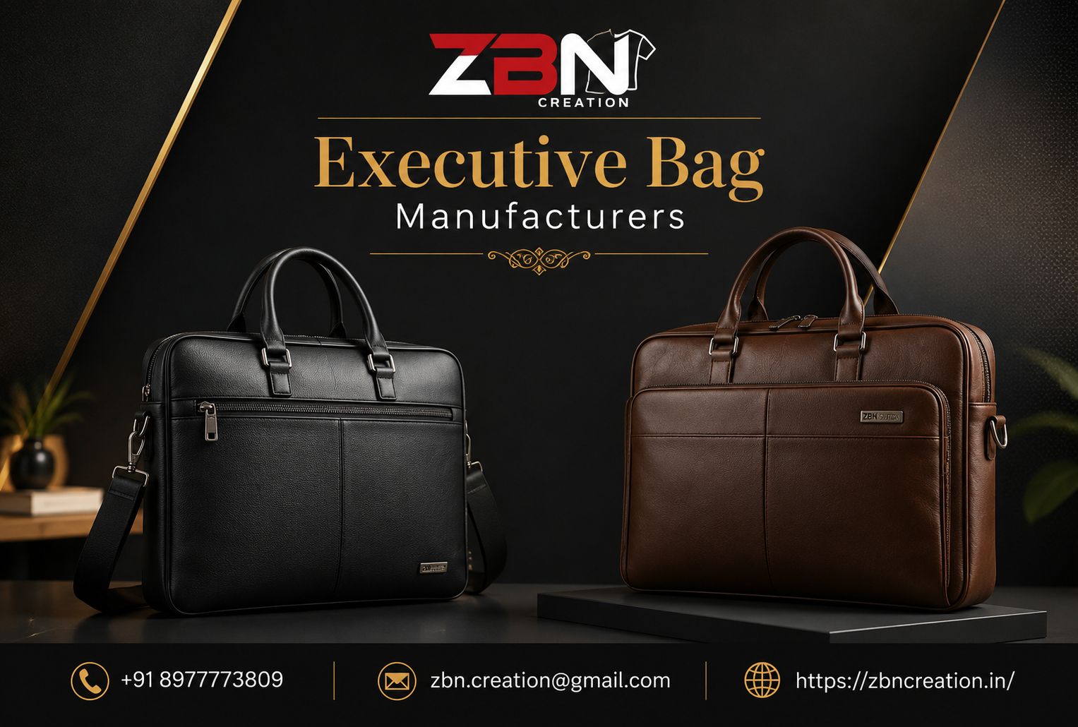 Executive Bag Manufacturers in Hyderabad offering custom corporate laptop bags, office bags, conference bags, and branded executive bags by ZBN Creation