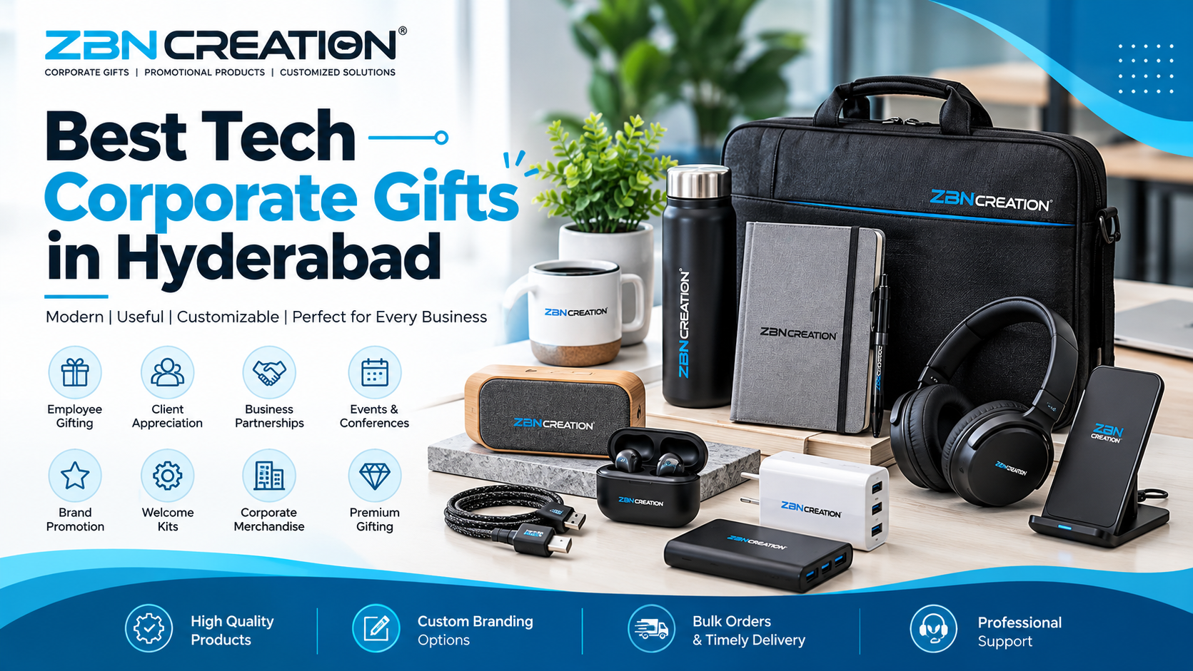 Best Tech Corporate Gifts in Hyderabad with customized gadgets, mobile accessories and employee gifting solutions by ZBN Creation