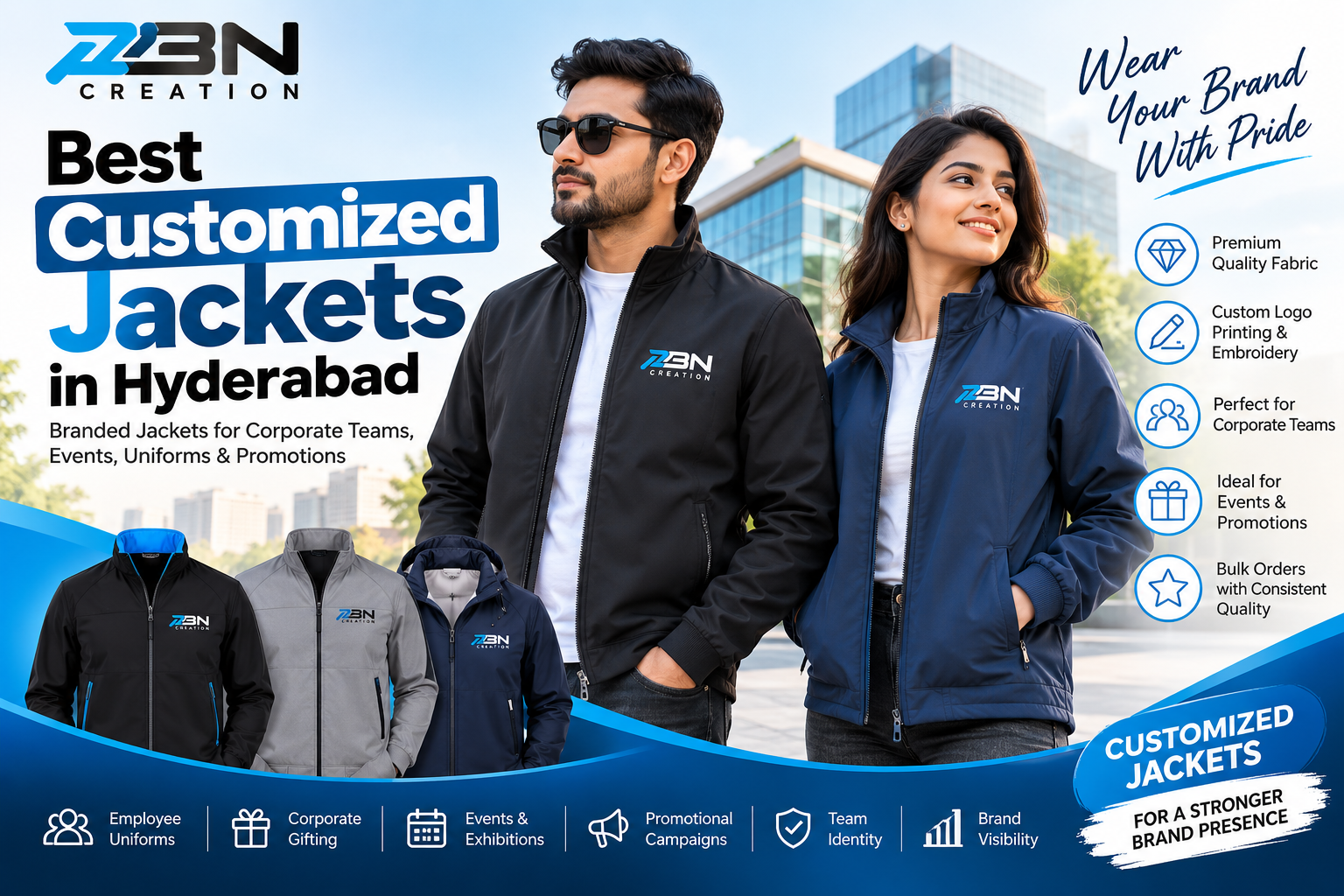 Best Customized Jackets in Hyderabad by ZBN Creation for corporate teams and branded apparel