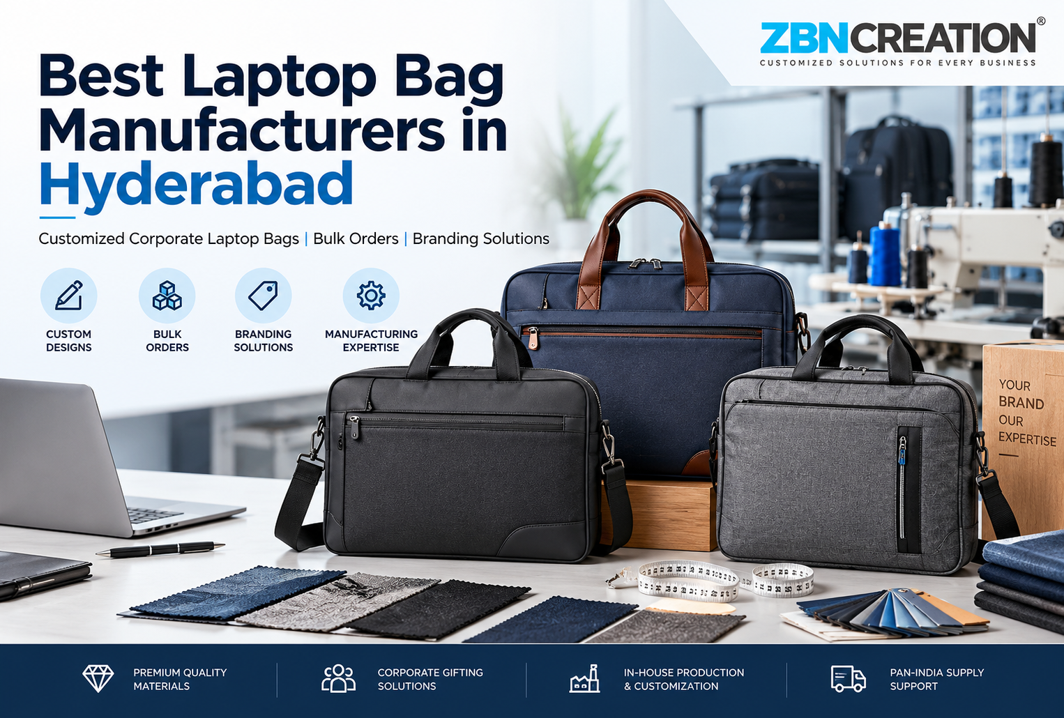 Best Laptop Bag Manufacturers in Hyderabad by ZBN Creation for corporate and bulk orders
